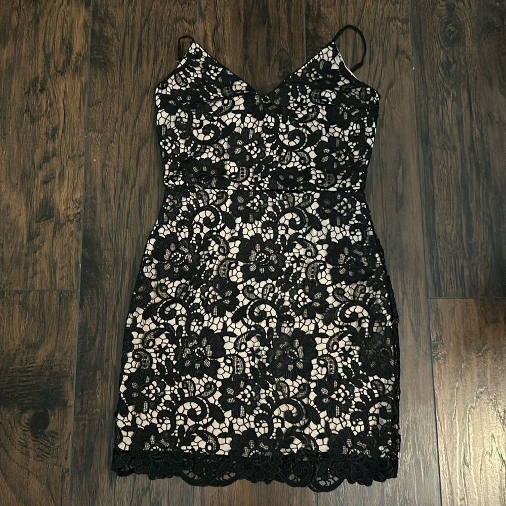 Express black lace overlay mini dress